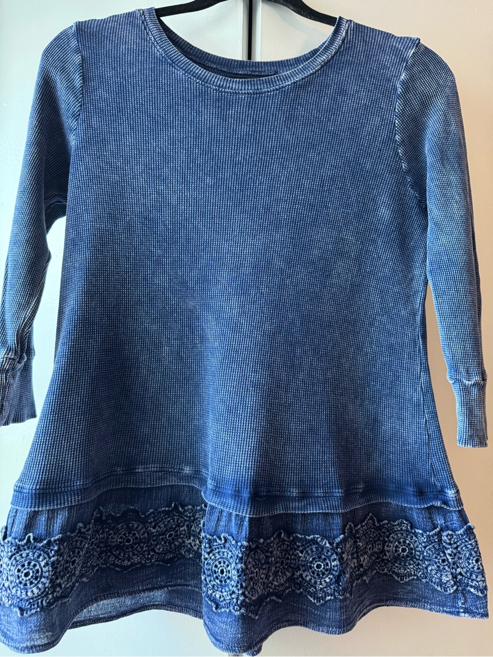 Altar'd State Crochet Lace Waffle Knit Top